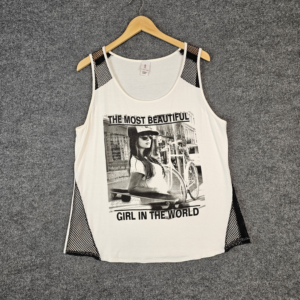 Libian White and Black Graphic Tank Top